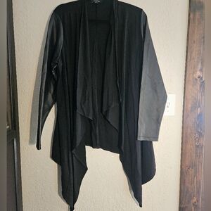 Faux leather sleeved open cardigan